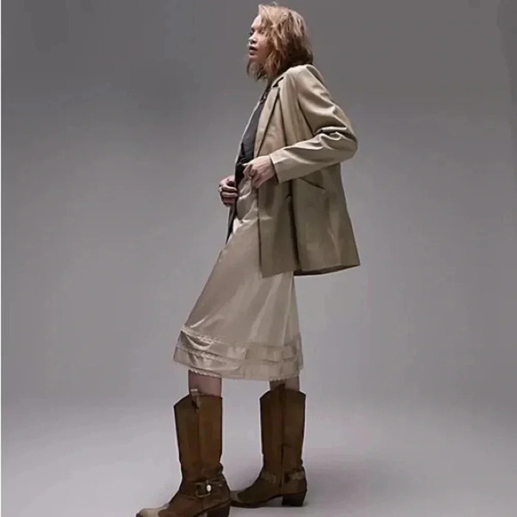 Topshop faux  leather double breasted beige cream blazer - Picture 11 of 11